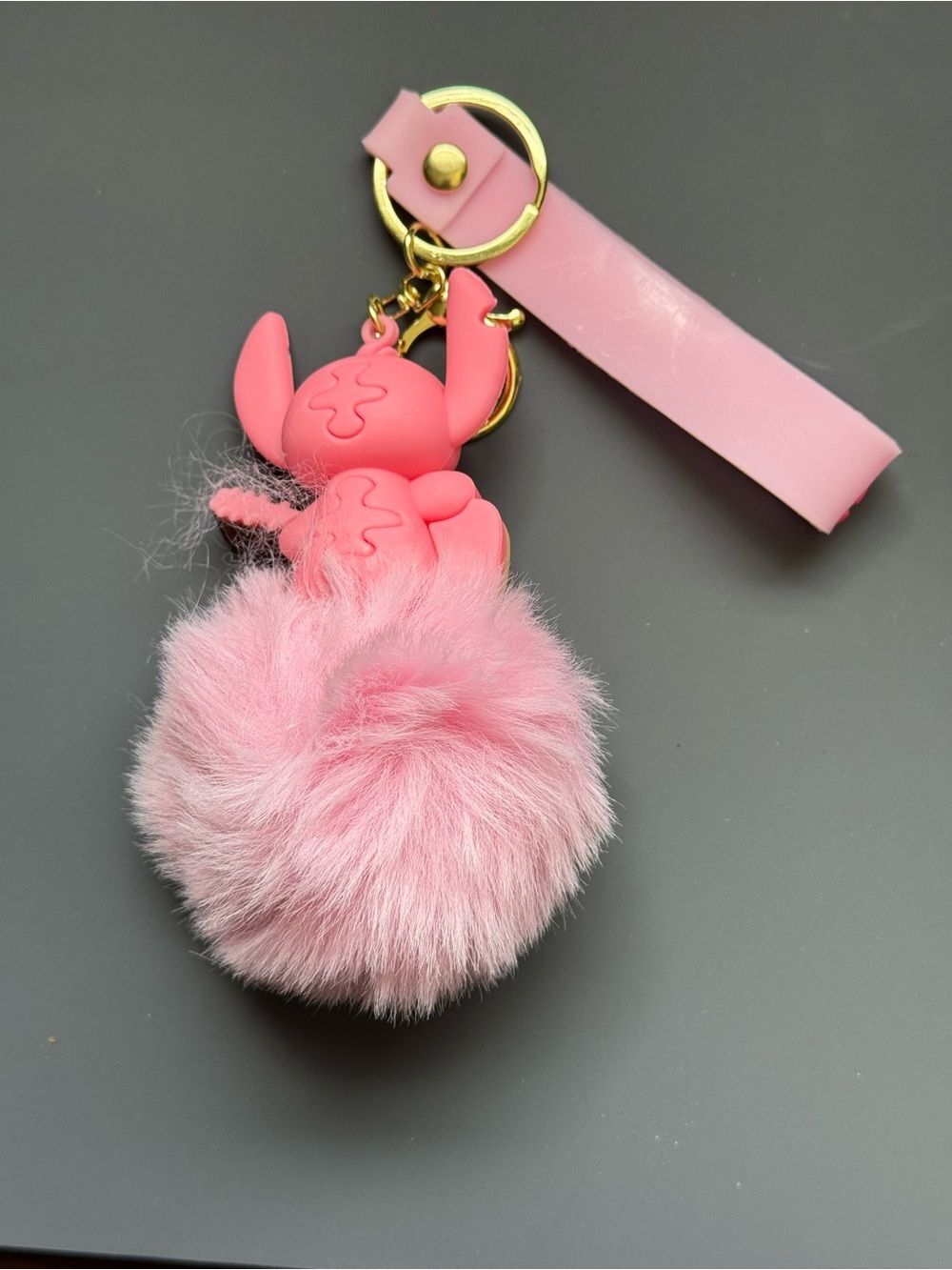 Blue Stitch Fluffy Pom Pom Keychain Bag Charm with Guitar Charm NIP - Picture 6 of 9